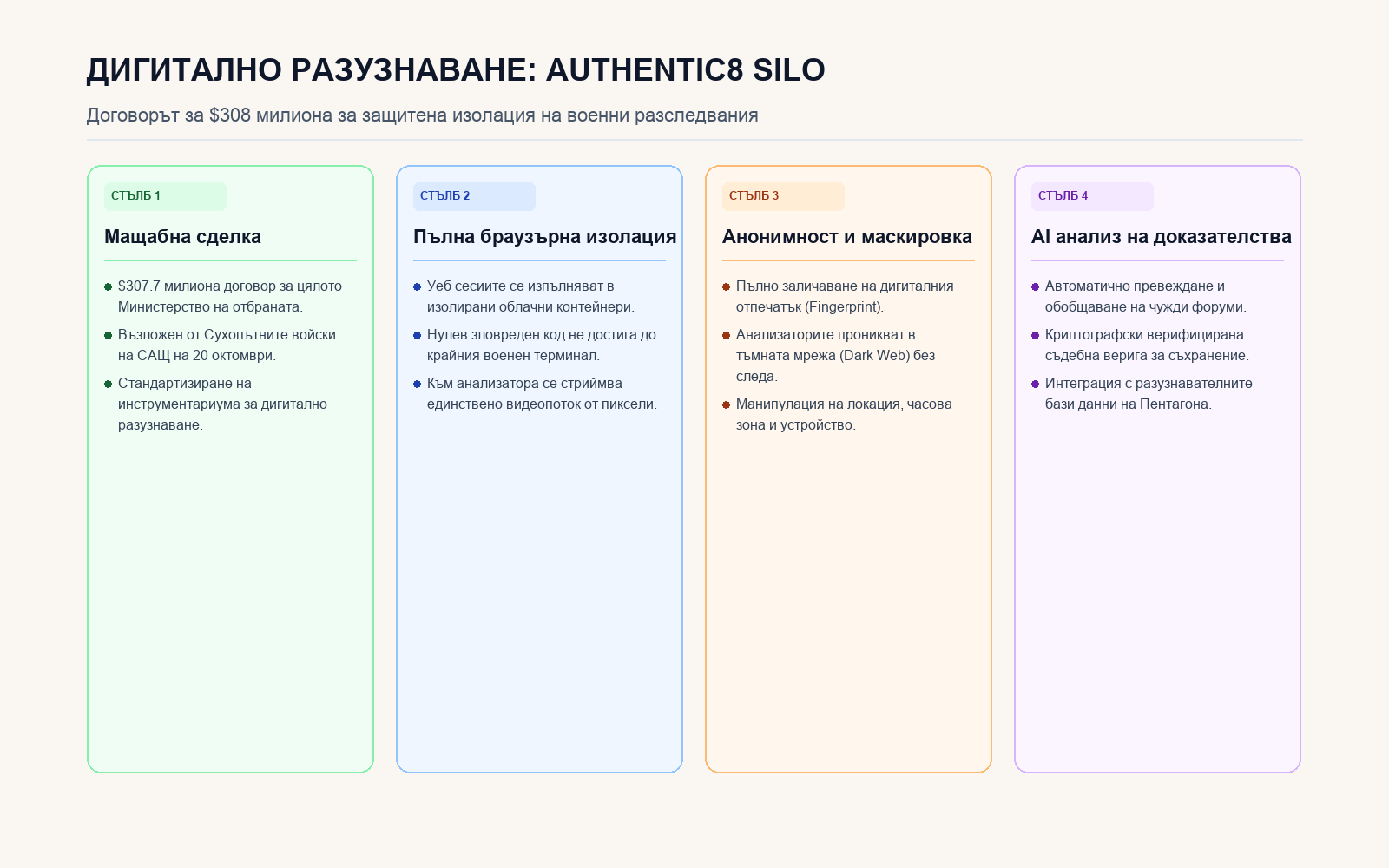 Инфографика: Архитектура на изолация на браузъра и OSINT разузнаване на Authentic8 Silo