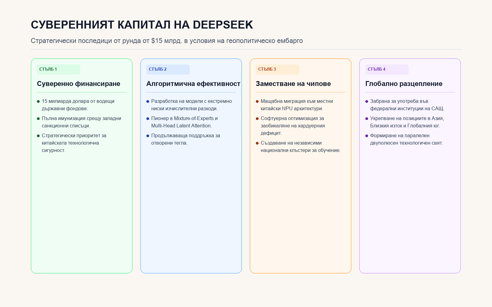 Инфографика: Архитектурният и стратегически отговор на DeepSeek