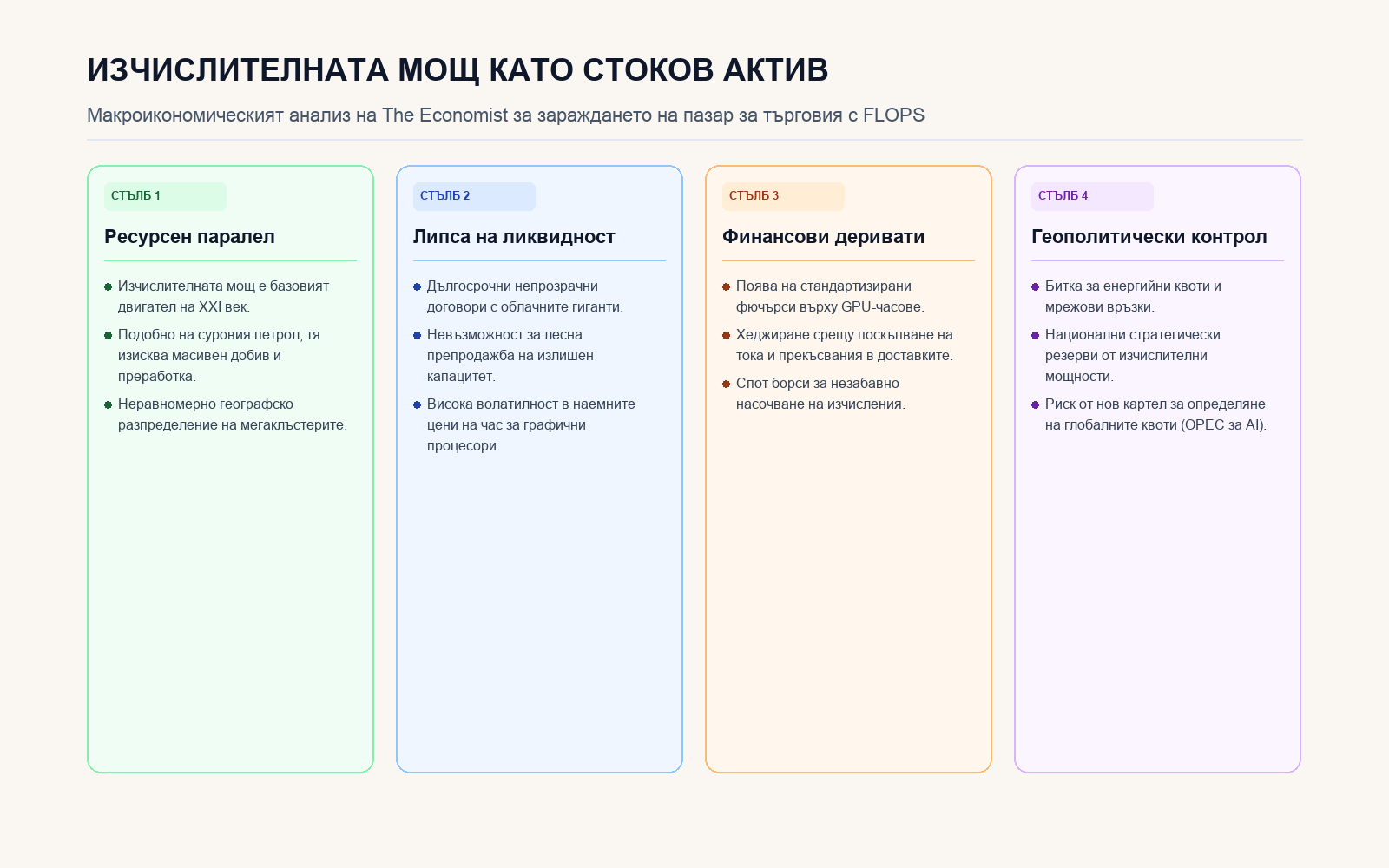 Инфографика: Архитектура на бъдещия глобален пазар за AI изчислителна мощ