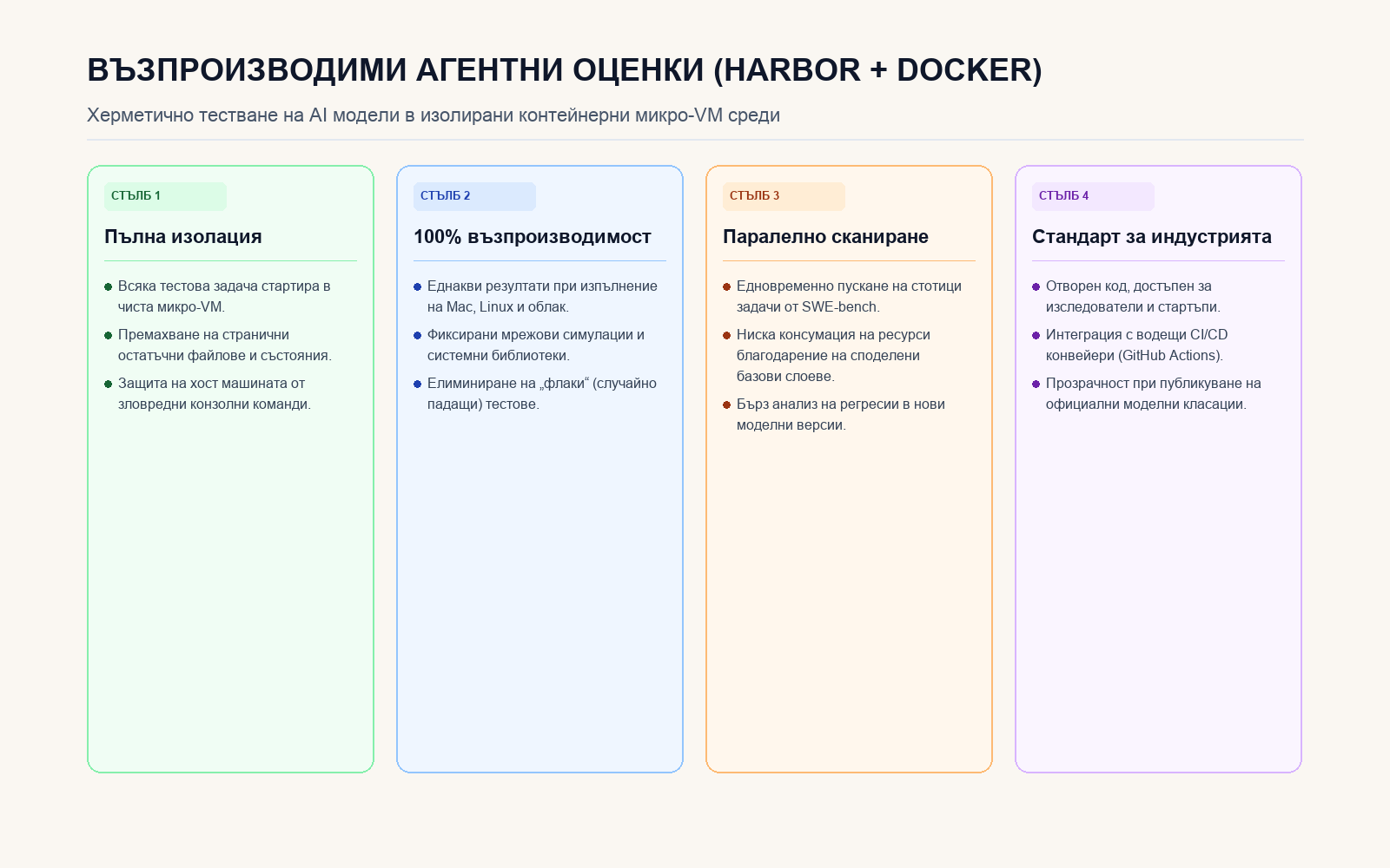 Инфографика: Четири ключови стълба на възпроизводимото тестване с Harbor и Docker