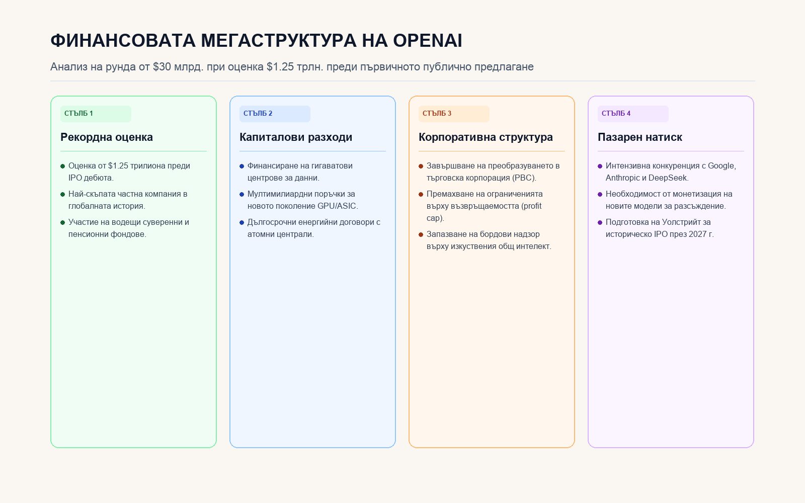 Инфографика: Финансовата структура на новия мегарунд на OpenAI