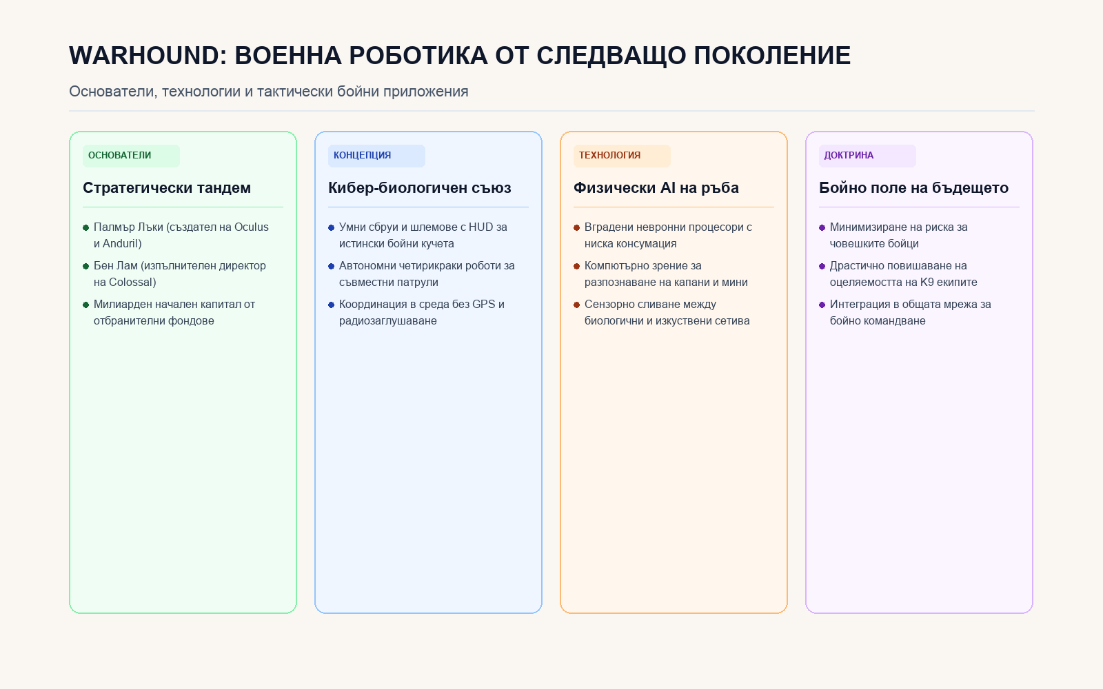 Инфографика: Структура на технологиите и тактическите модули на Warhound