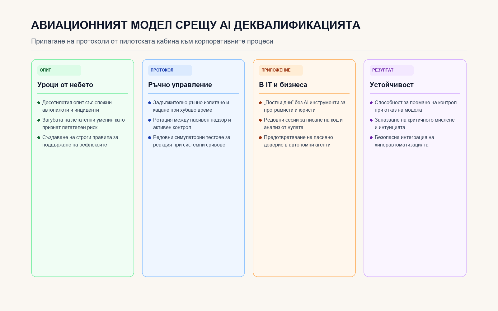 Инфографика: Авиационният модел срещу AI деквалификацията