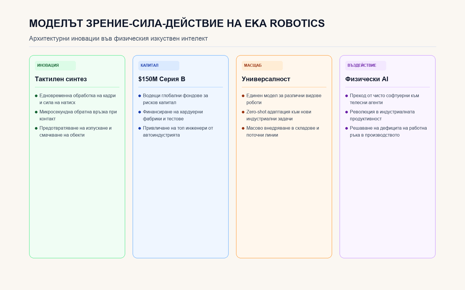 Инфографика: Моделът Зрение-Сила-Действие на Eka Robotics