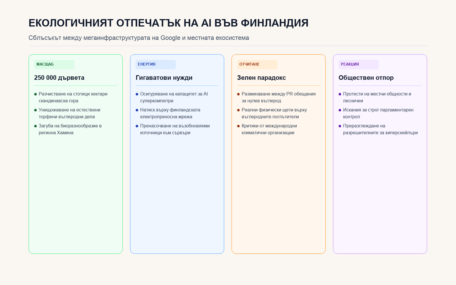 Инфографика: Екологичният отпечатък на AI във Финландия