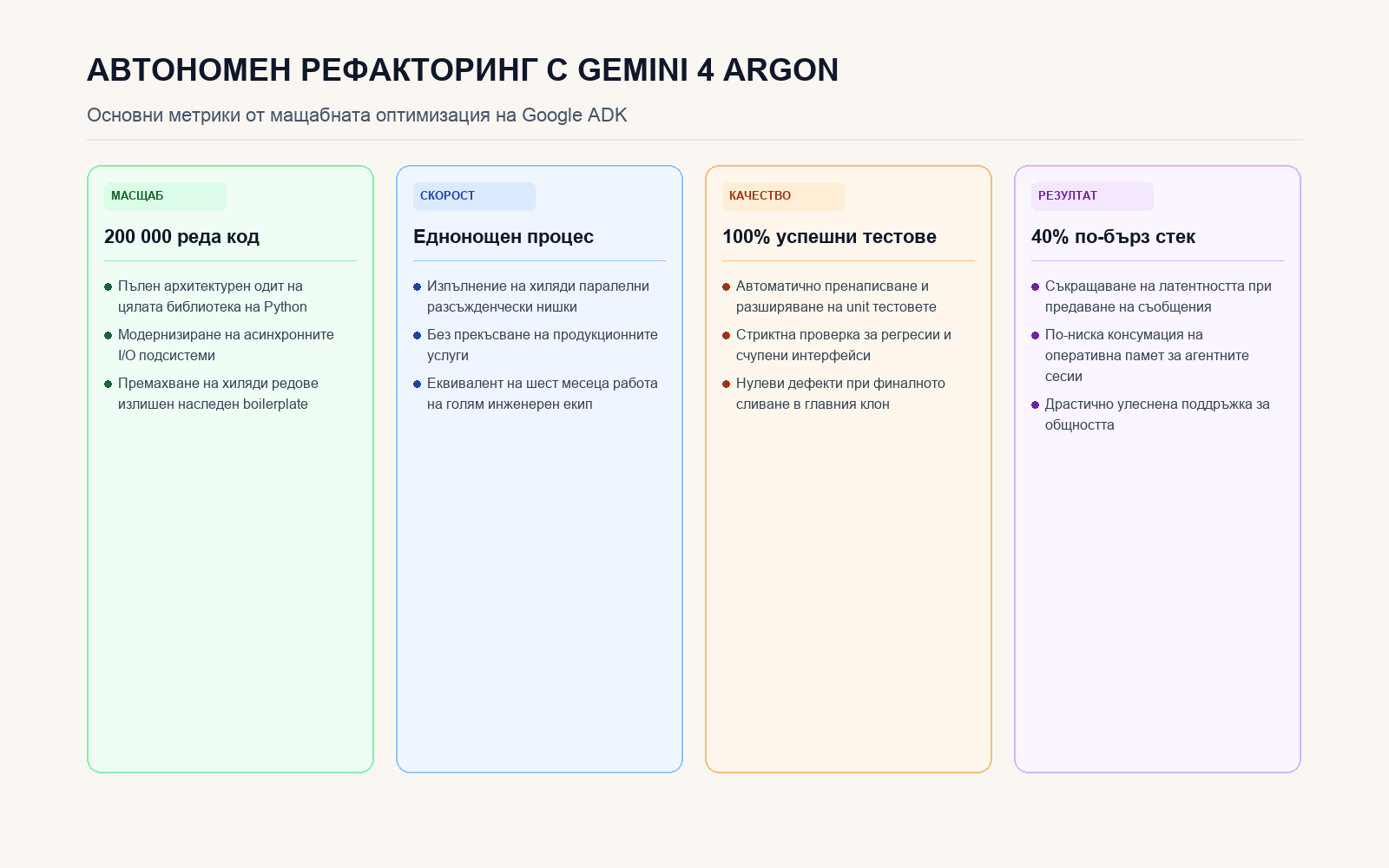 Инфографика: Автономен рефакторинг с Gemini 4 Argon