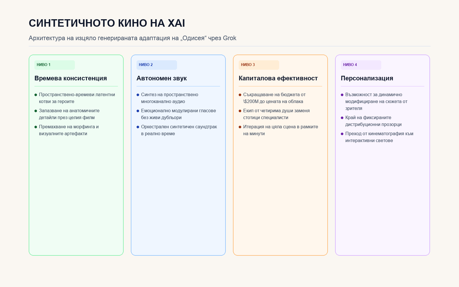 Инфографика: Архитектура на синтетичния филмов конвейер на Grok