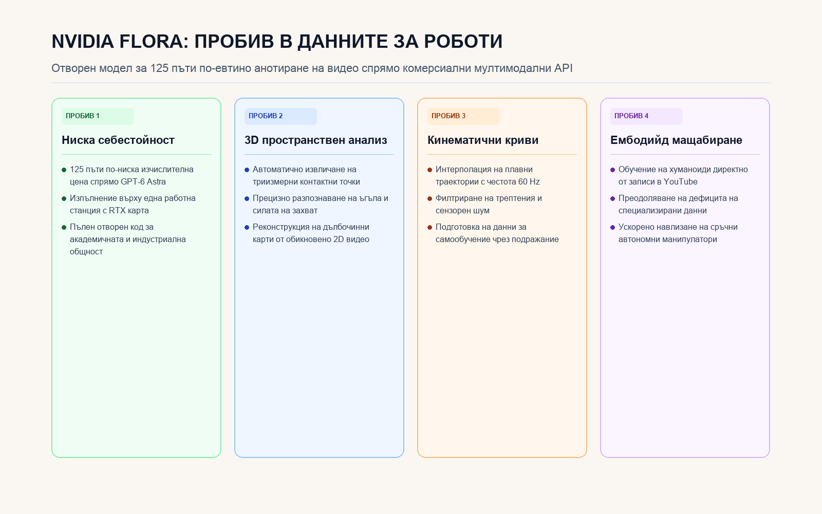 Инфографика: Архитектура на модела Nvidia Flora за видео анотиране