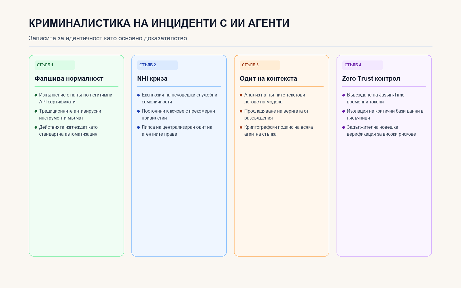 Инфографика: Криминалистика на инциденти с ИИ агенти