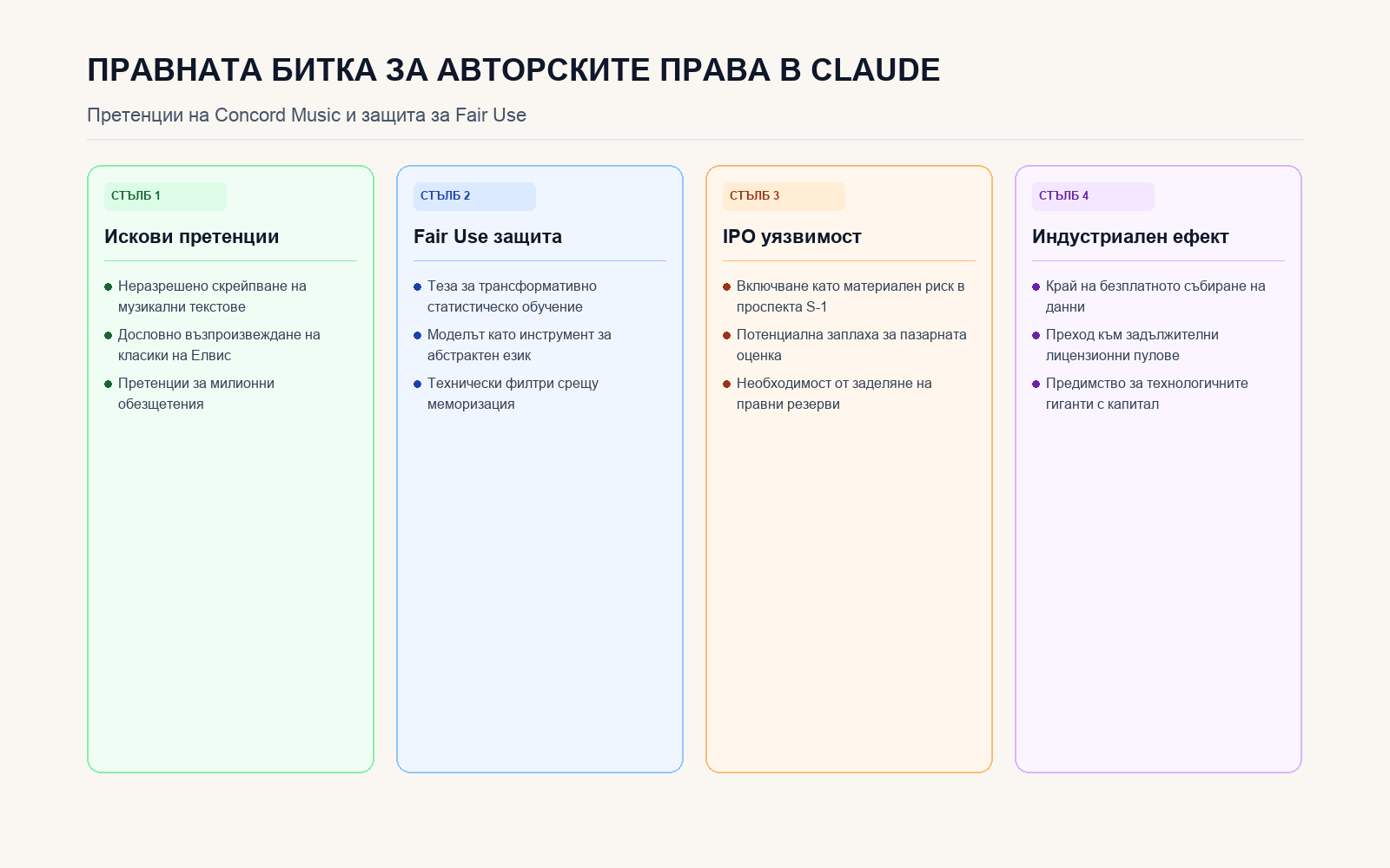 Инфографика: Правната битка за авторските права в Claude