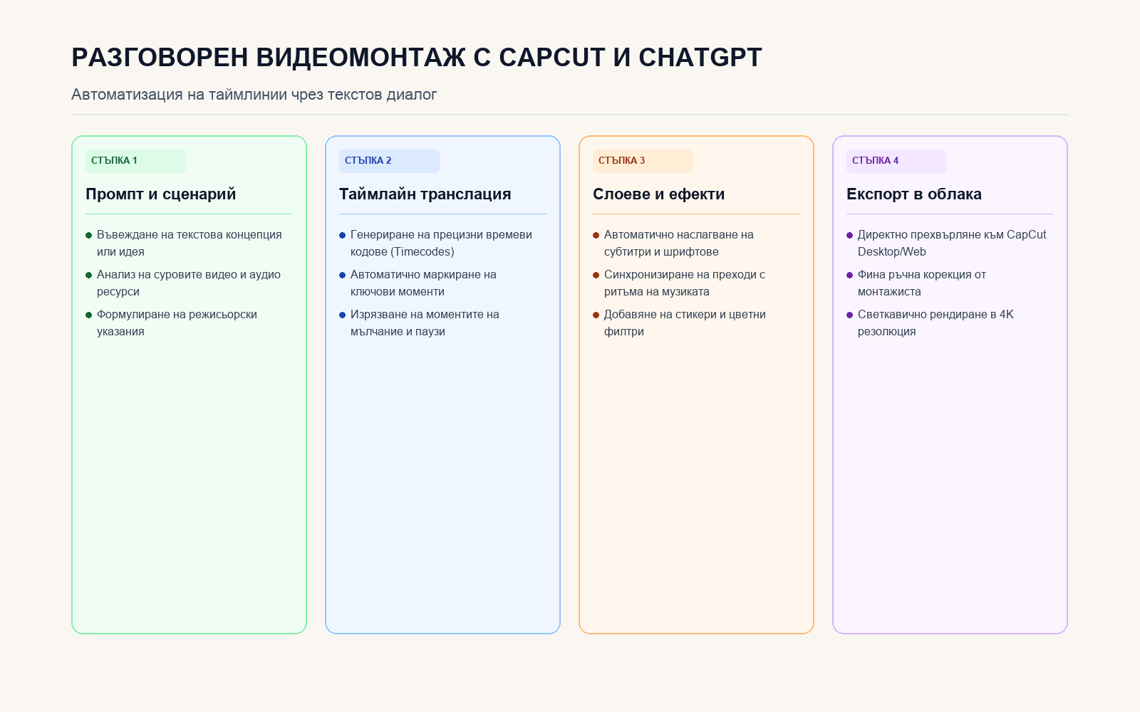 Инфографика: Разговорен видеомонтаж с CapCut и ChatGPT