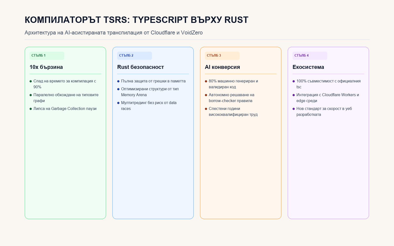 Инфографика: Компилаторът tsrs: TypeScript върху Rust
