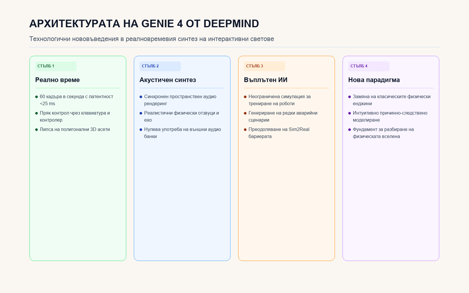 Инфографика: Архитектурата на Genie 4 от DeepMind
