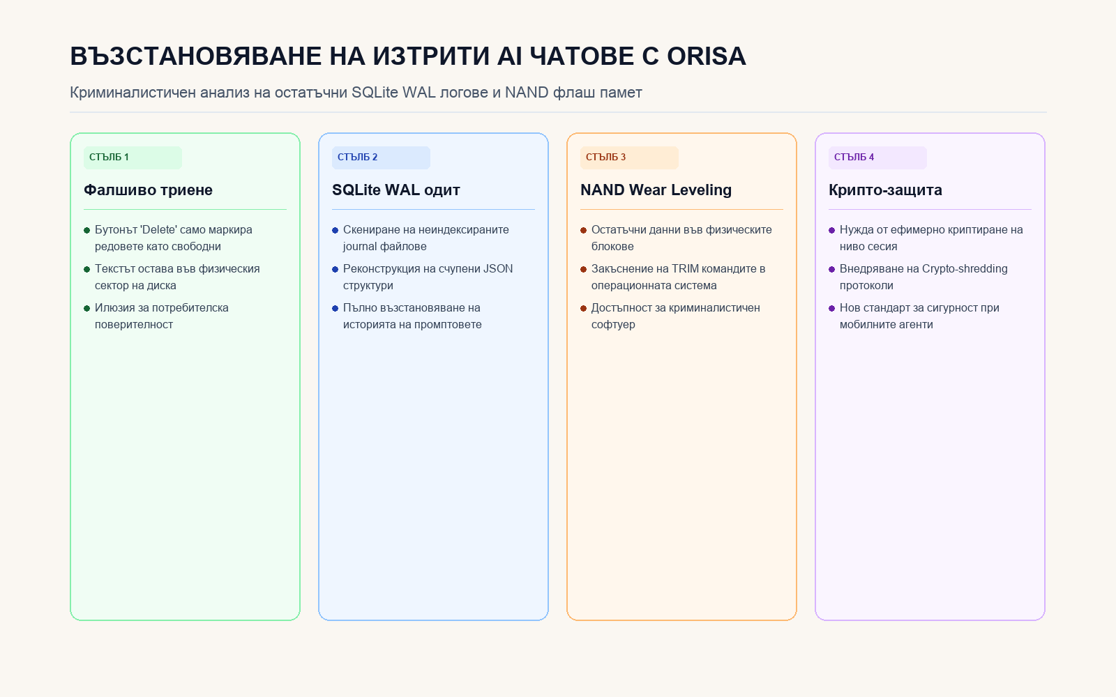 Инфографика: Възстановяване на изтрити AI чатове с ORISA
