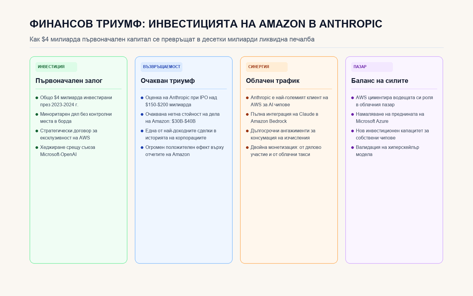 Инфографика: ФИНАНСОВ ТРИУМФ: ИНВЕСТИЦИЯТА НА AMAZON В ANTHROPIC