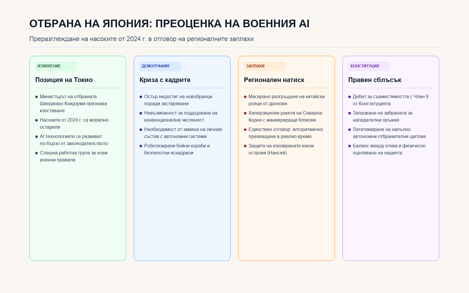 Инфографика: ОТБРАНА НА ЯПОНИЯ: ПРЕОЦЕНКА НА ВОЕННИЯ AI