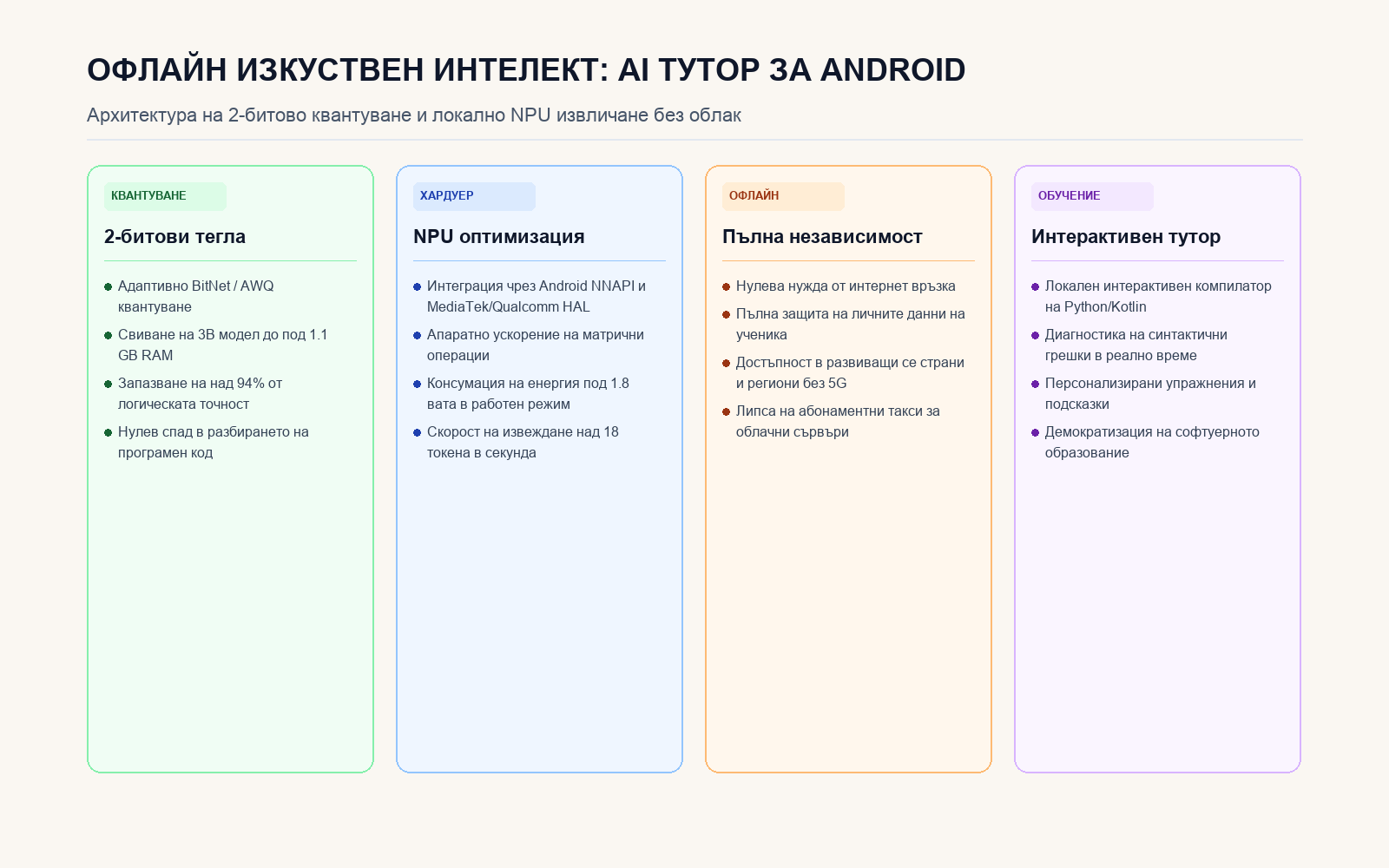 Инфографика: ОФЛАЙН ИЗКУСТВЕН ИНТЕЛЕКТ: AI ТУТОР ЗА ANDROID