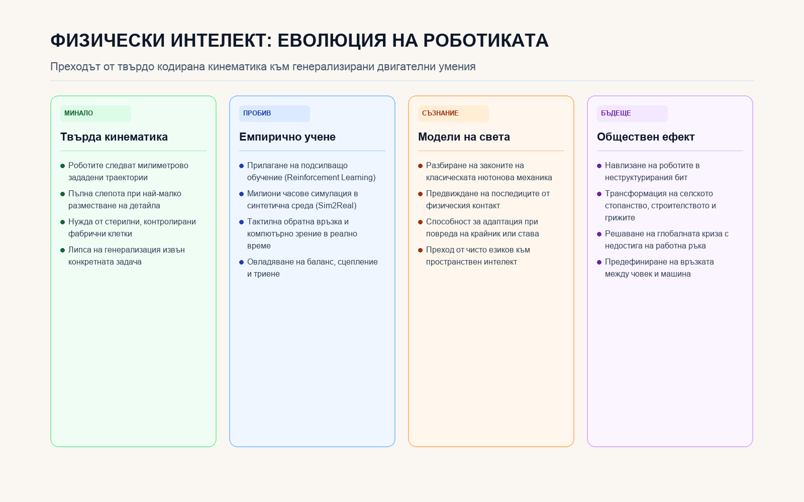 Инфографика: ФИЗИЧЕСКИ ИНТЕЛЕКТ: ЕВОЛЮЦИЯ НА РОБОТИКАТА