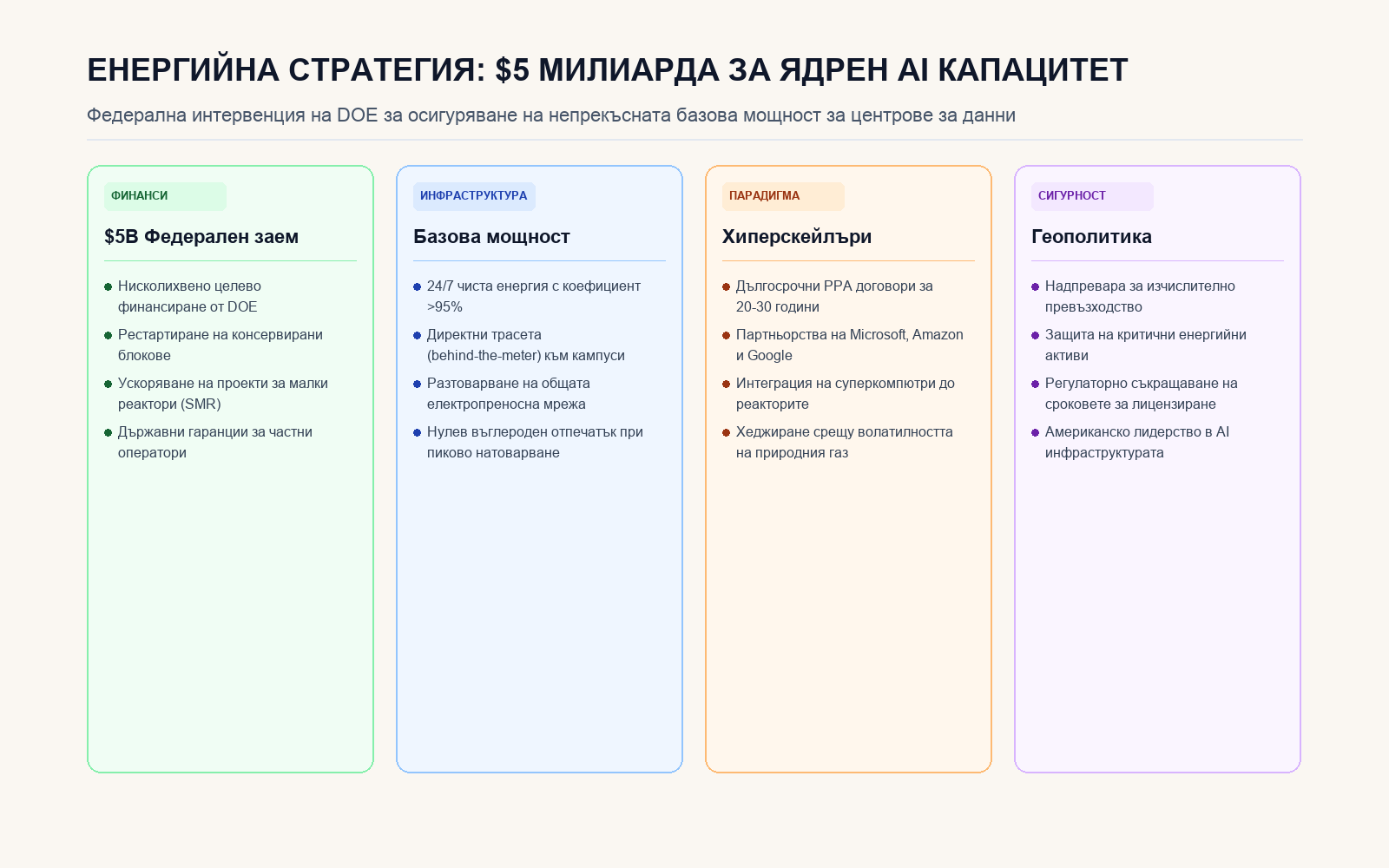 Инфографика: ЕНЕРГИЙНА СТРАТЕГИЯ: $5 МИЛИАРДА ЗА ЯДРЕН AI КАПАЦИТЕТ