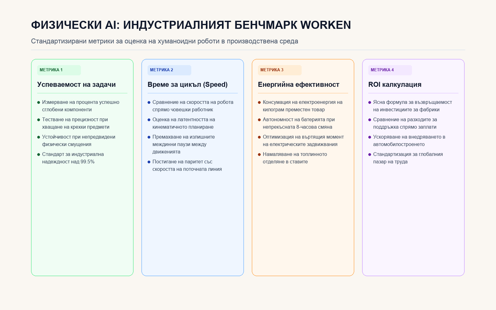 Инфографика: ФИЗИЧЕСКИ AI: ИНДУСТРИАЛНИЯТ БЕНЧМАРК WORKEN