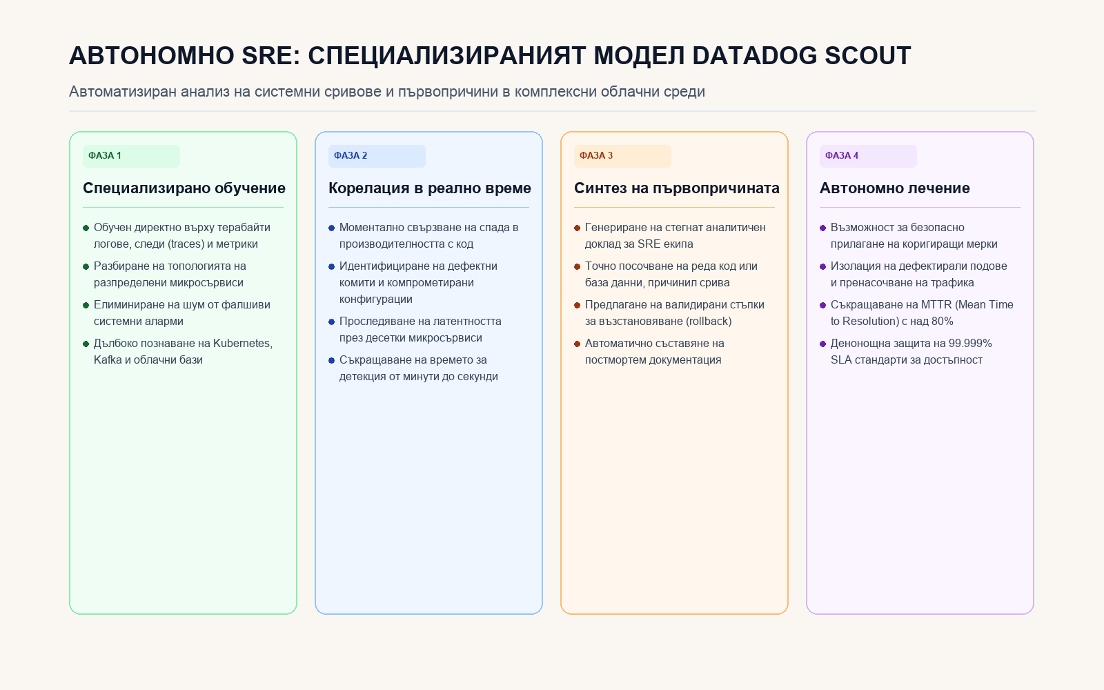 Инфографика: АВТОНОМНО SRE: СПЕЦИАЛИЗИРАНИЯТ МОДЕЛ DATADOG SCOUT