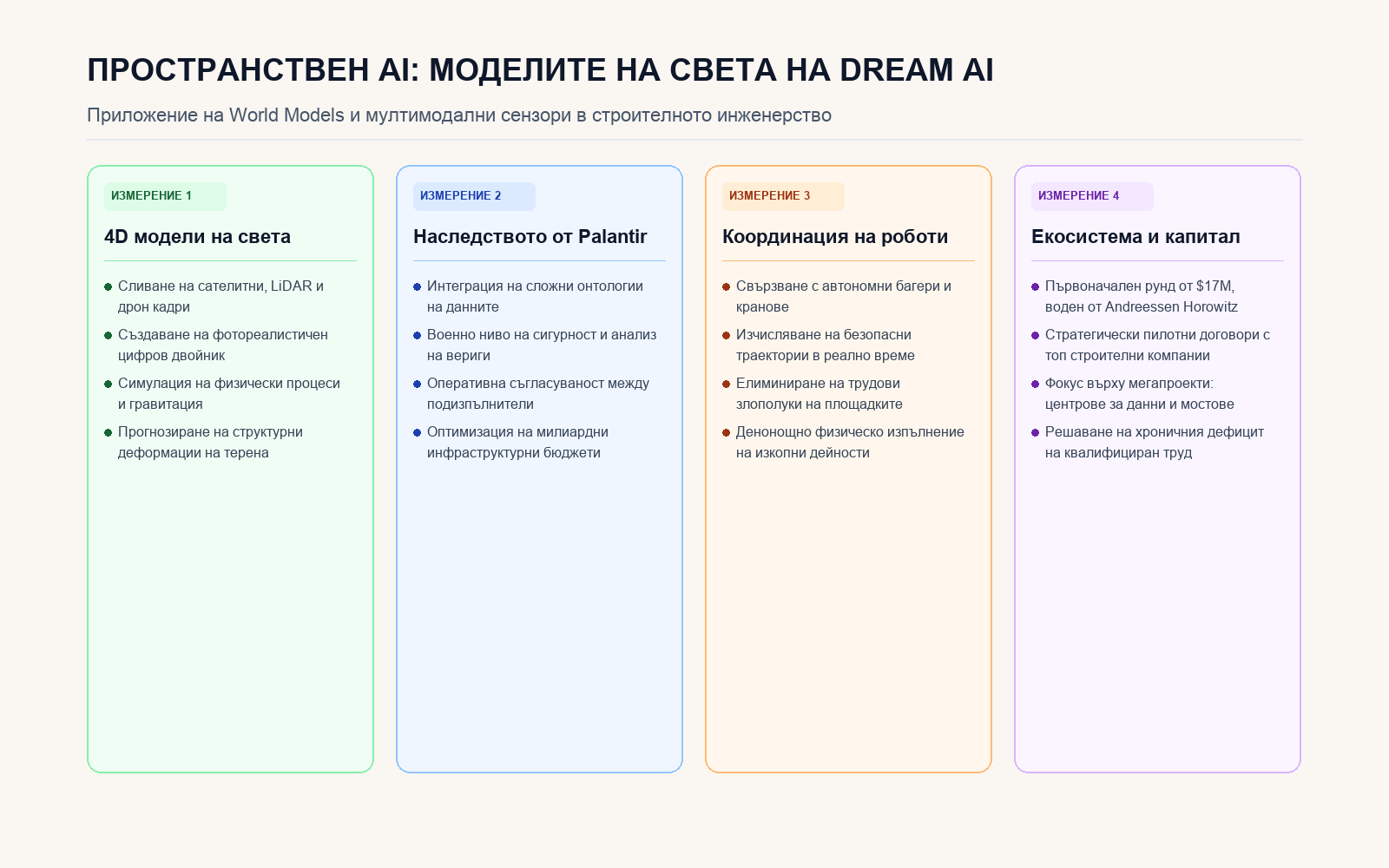 Инфографика: ПРОСТРАНСТВЕН AI: МОДЕЛИТЕ НА СВЕТА НА DREAM AI