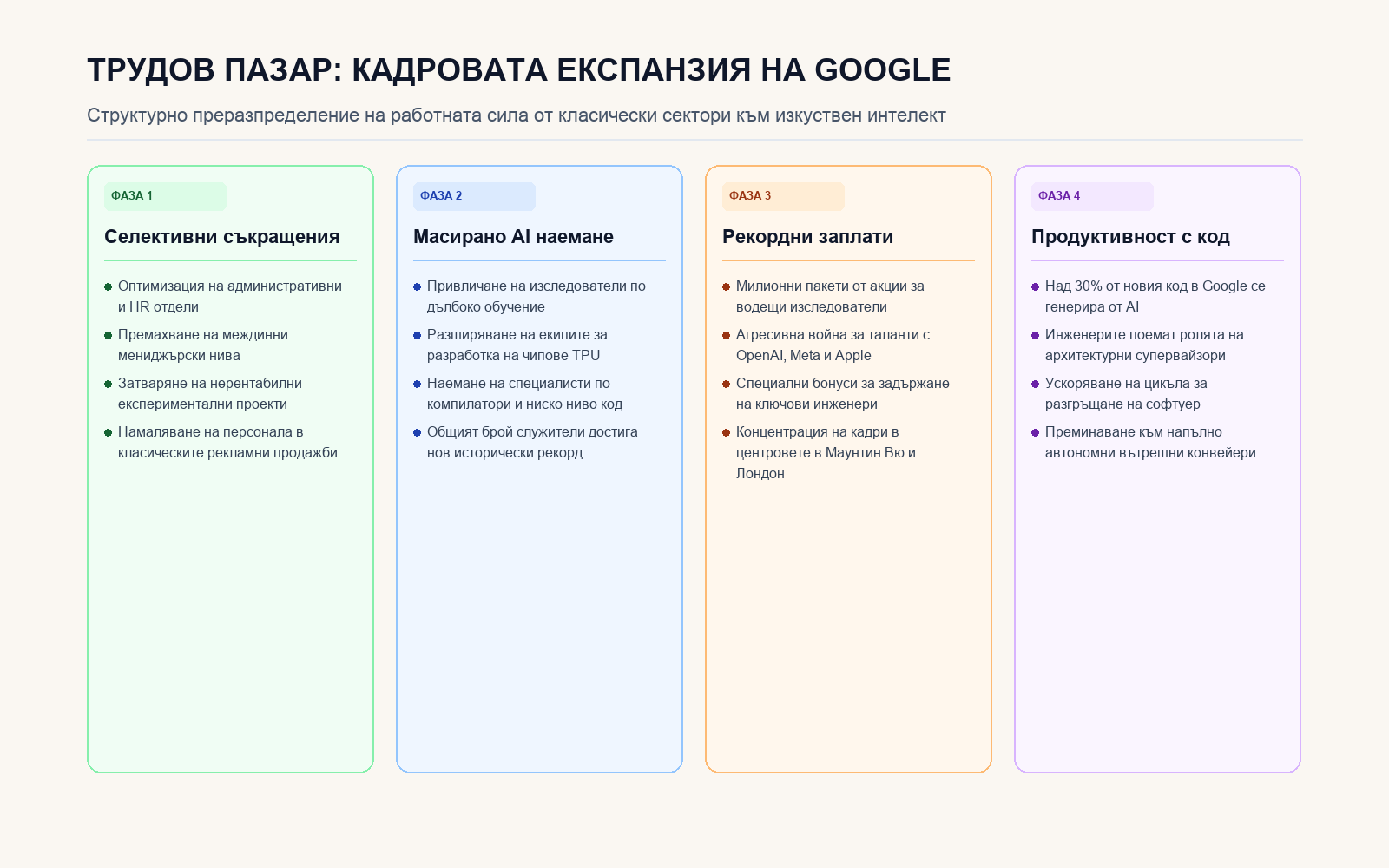 Инфографика: ТРУДОВ ПАЗАР: КАДРОВАТА ЕКСПАНЗИЯ НА GOOGLE
