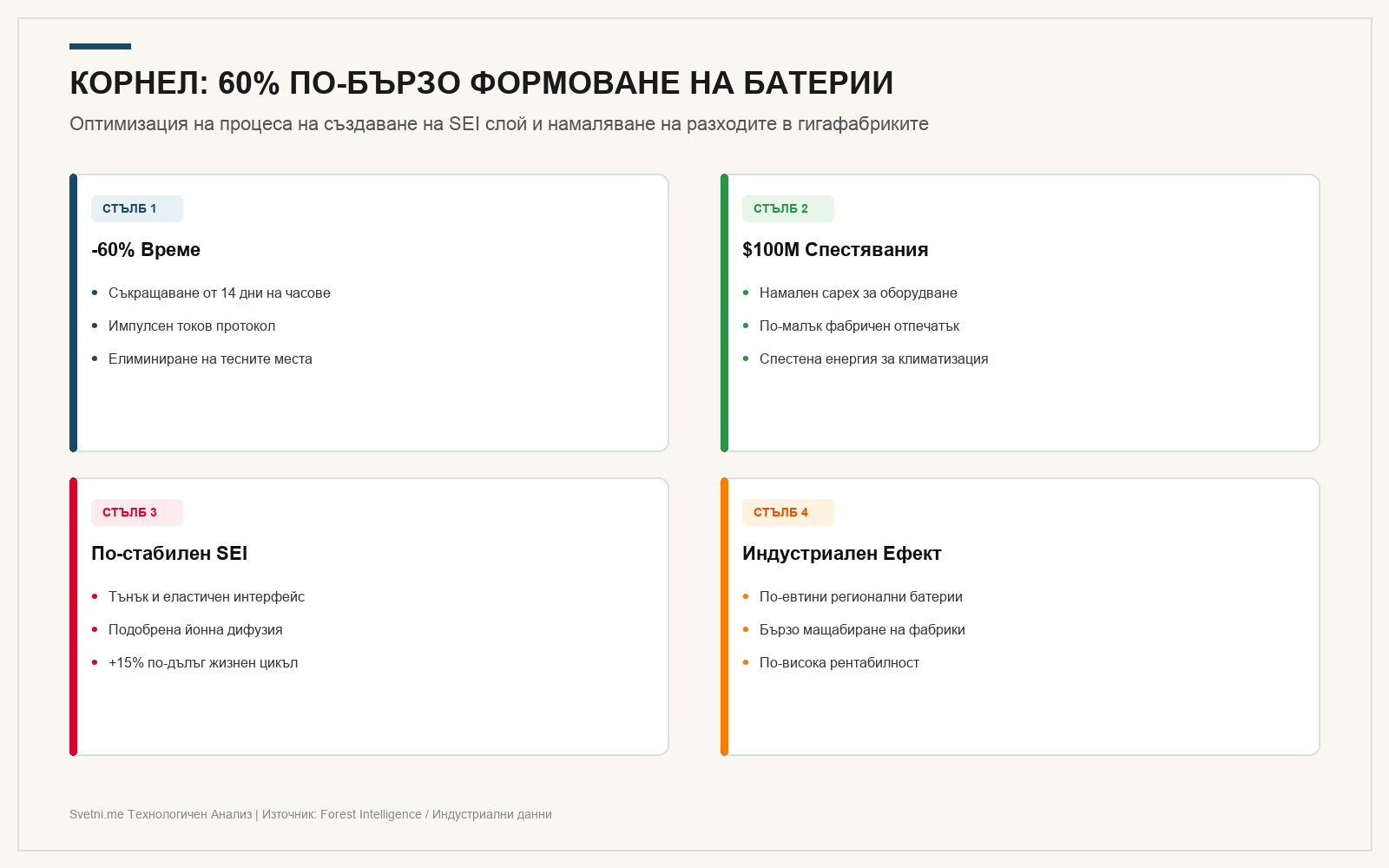 Инфографика: КОРНЕЛ: 60% ПО-БЪРЗО ФОРМОВАНЕ НА БАТЕРИИ