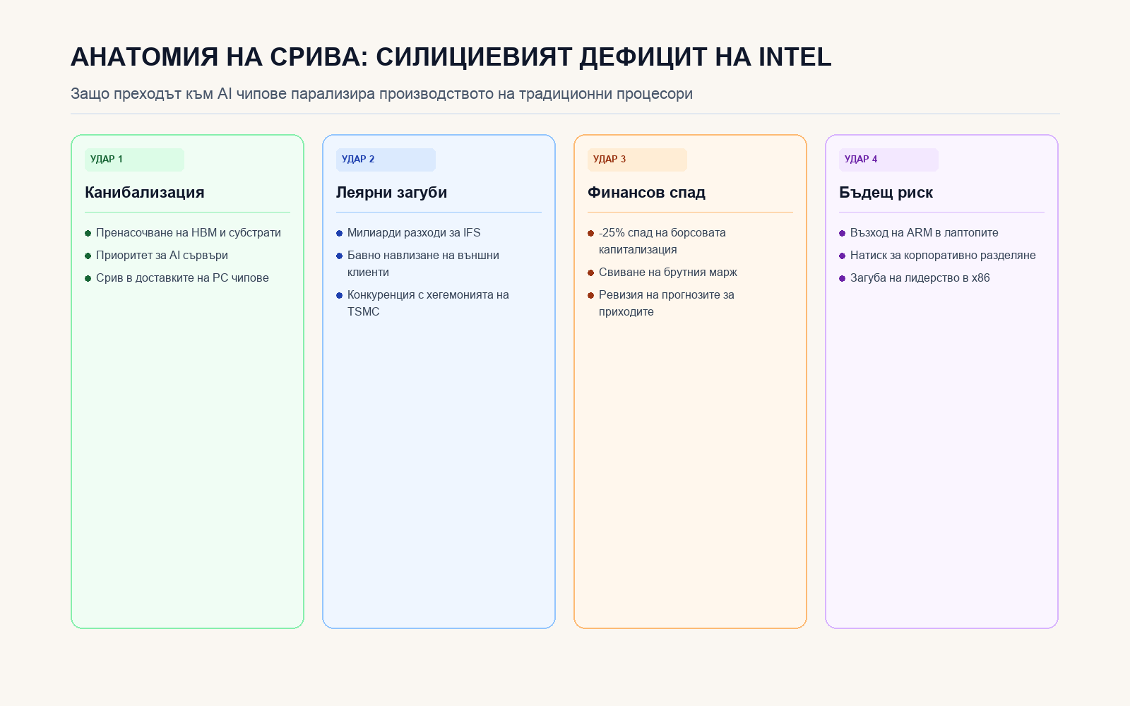 Инфографика: АНАТОМИЯ НА СРИВА: СИЛИЦИЕВИЯТ ДЕФИЦИТ НА INTEL
