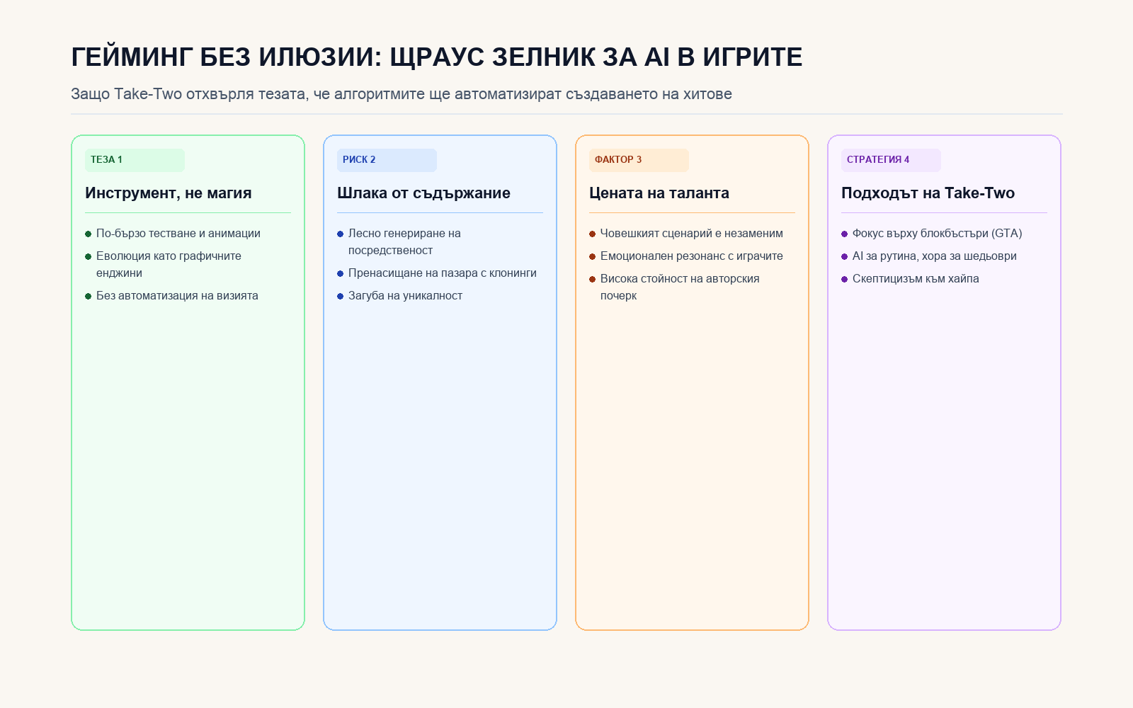 Инфографика: ГЕЙМИНГ БЕЗ ИЛЮЗИИ: ЩРАУС ЗЕЛНИК ЗА AI В ИГРИТЕ