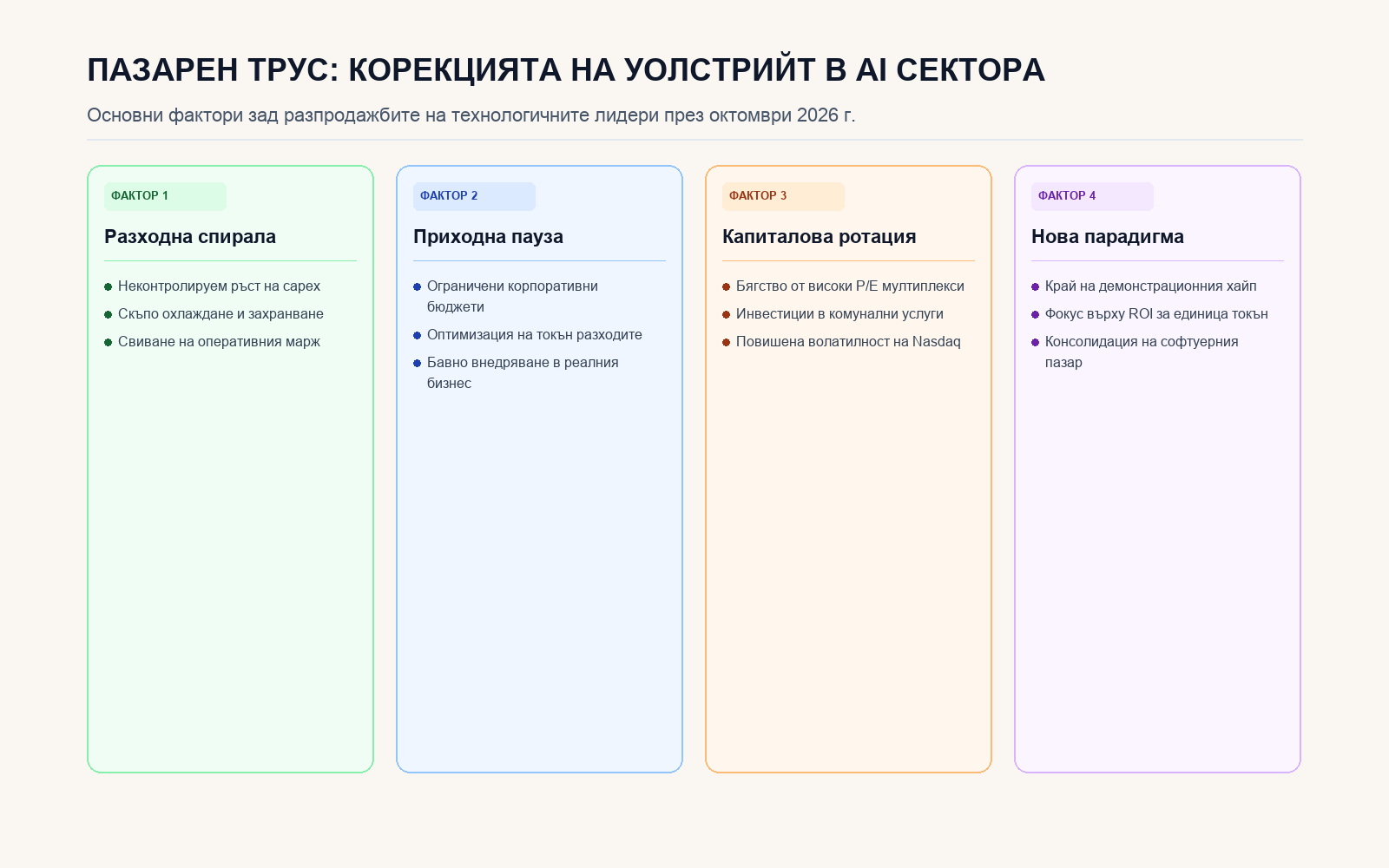 Инфографика: ПАЗАРЕН ТРУС: КОРЕКЦИЯТА НА УОЛСТРИЙТ В AI СЕКТОРА