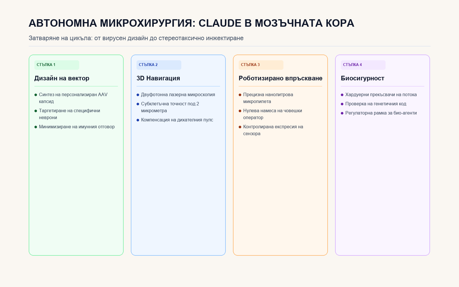 Инфографика: АВТОНОМНА МИКРОХИРУРГИЯ: CLAUDE В МОЗЪЧНАТА КОРА