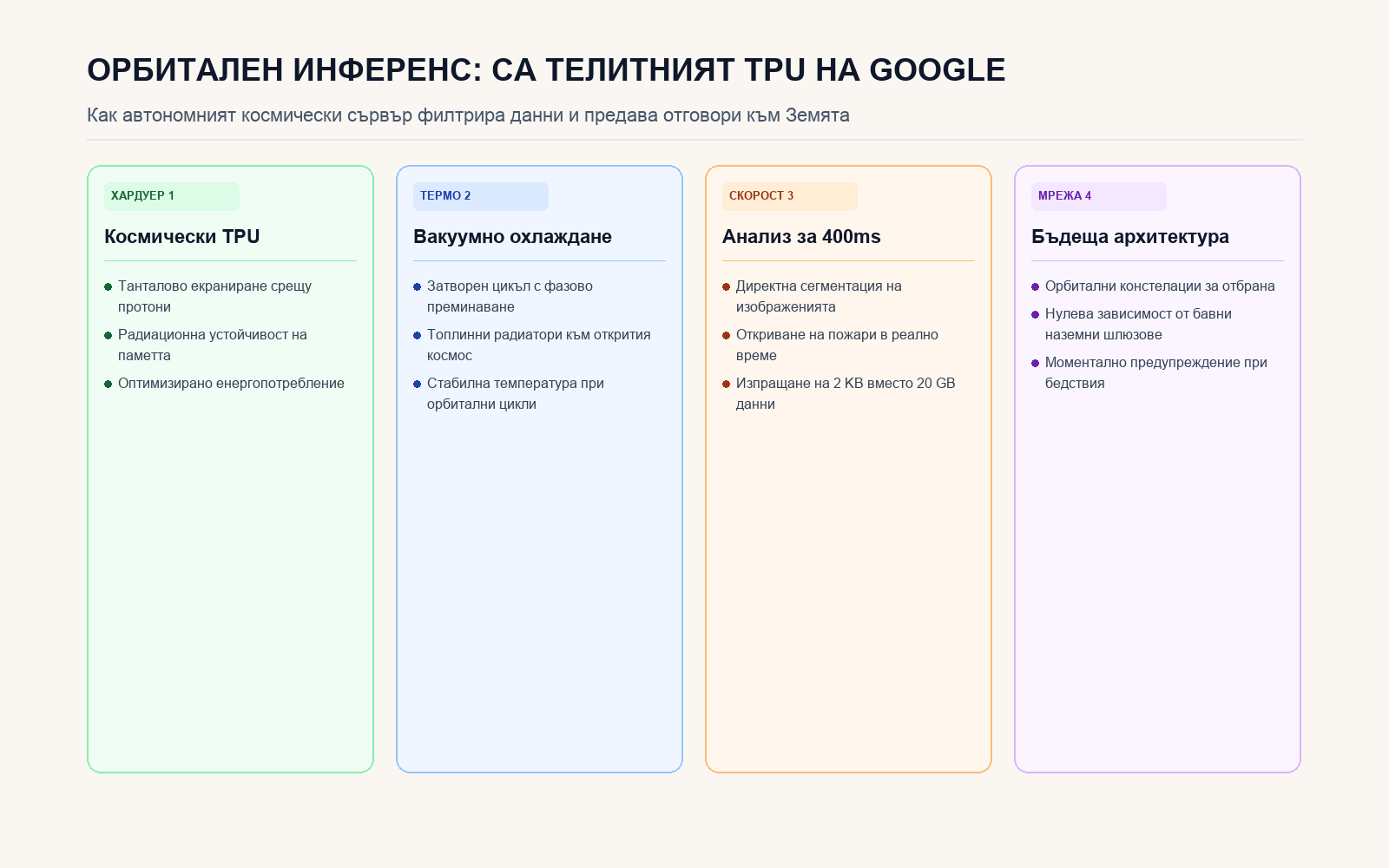 Инфографика: ОРБИТАЛЕН ИНФЕРЕНС: СА ТЕЛИТНИЯТ TPU НА GOOGLE