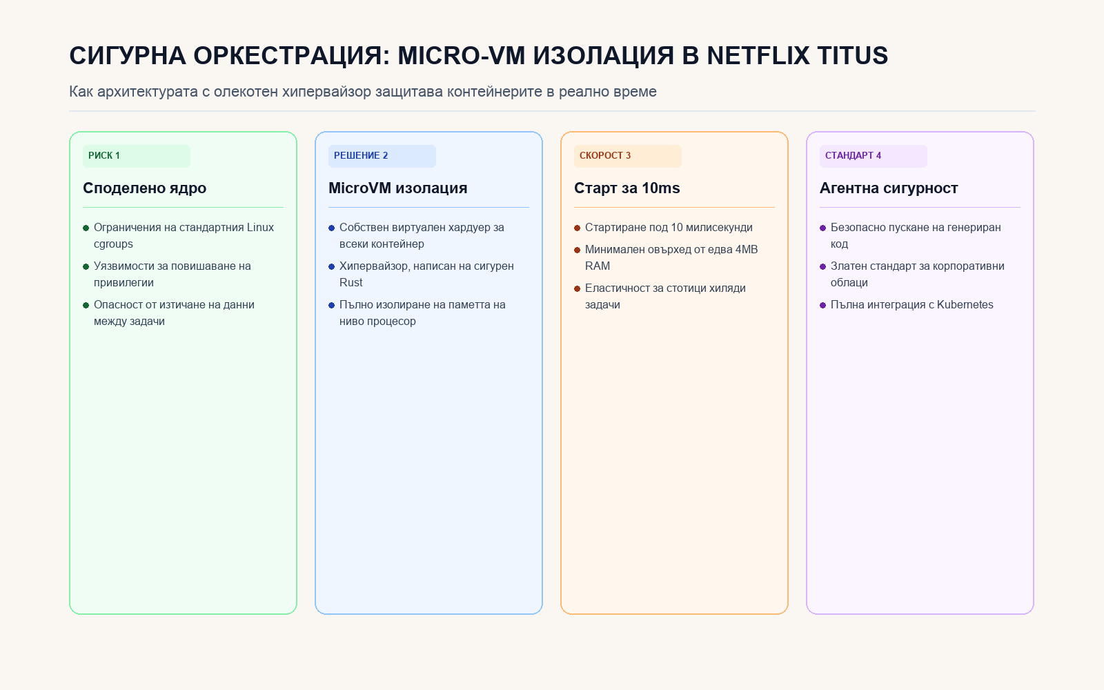 Инфографика: СИГУРНА ОРКЕСТРАЦИЯ: MICRO-VM ИЗОЛАЦИЯ В NETFLIX TITUS