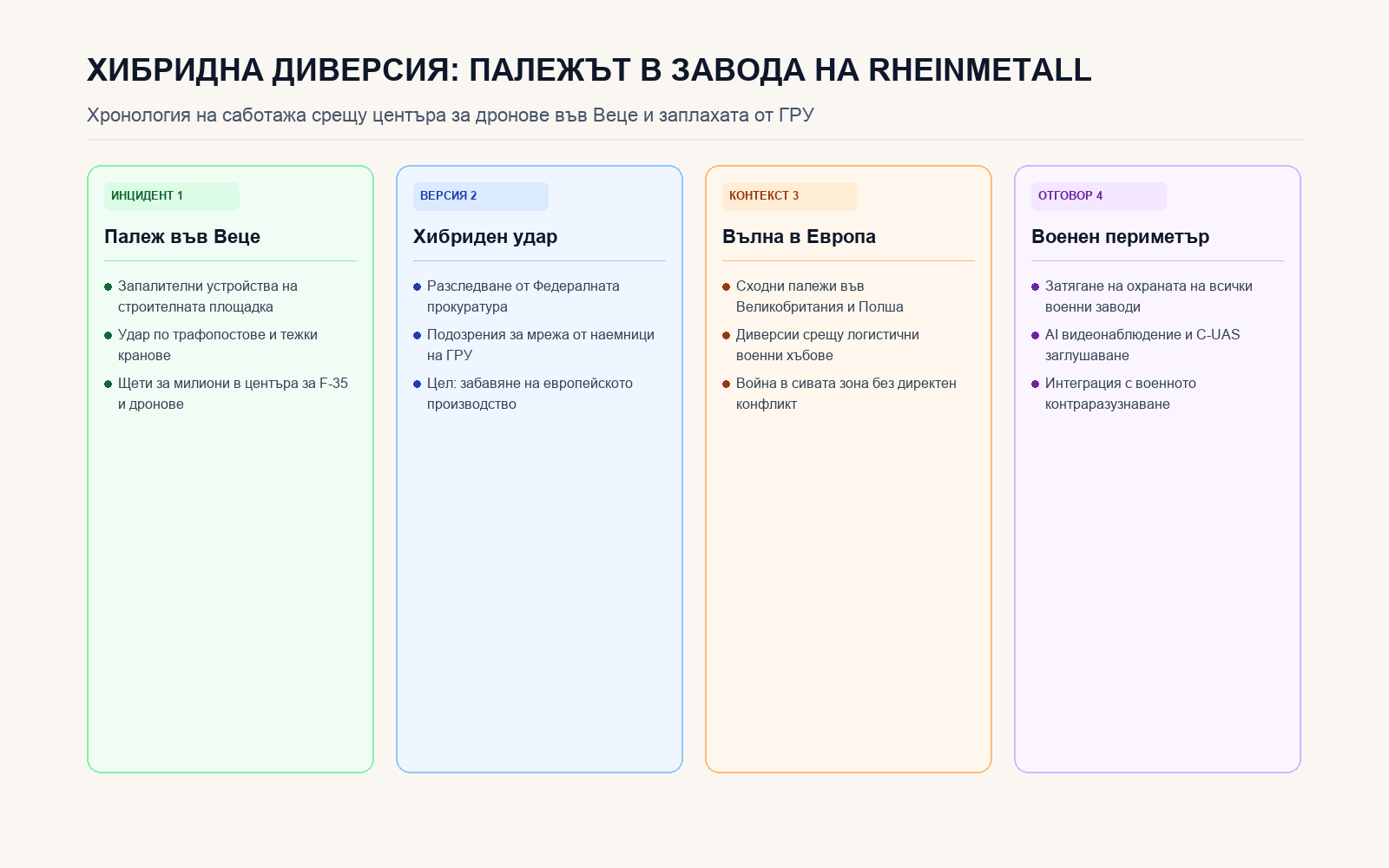 Инфографика: ХИБРИДНА ДИВЕРСИЯ: ПАЛЕЖЪТ В ЗАВОДА НА RHEINMETALL